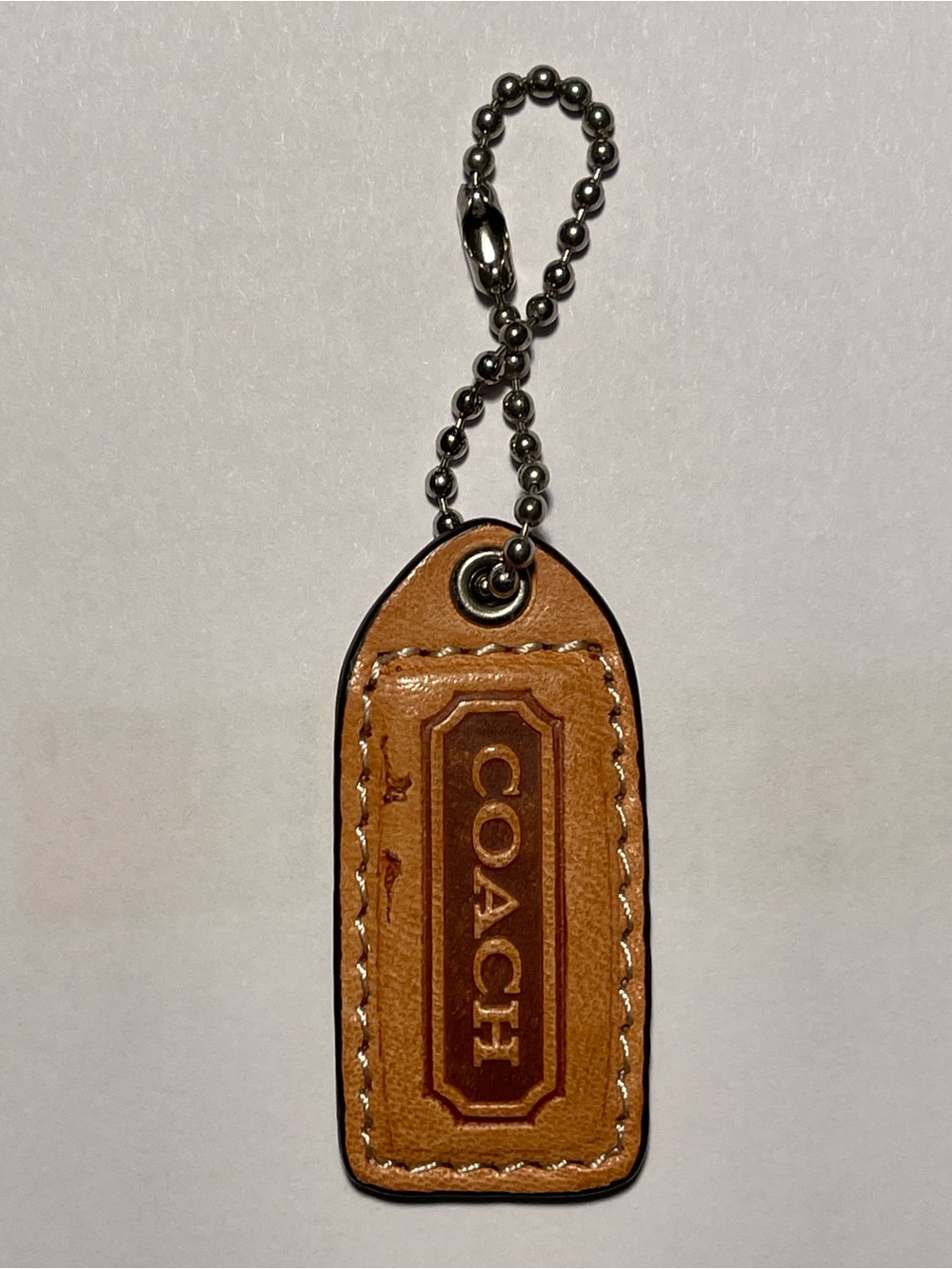 COACH Tan Leather Hang Tag with Ball Chain